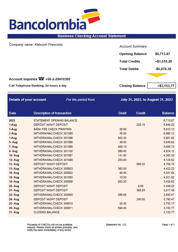 Modèle Word et PDF de déclaration ferme de la Bancolombia Bank